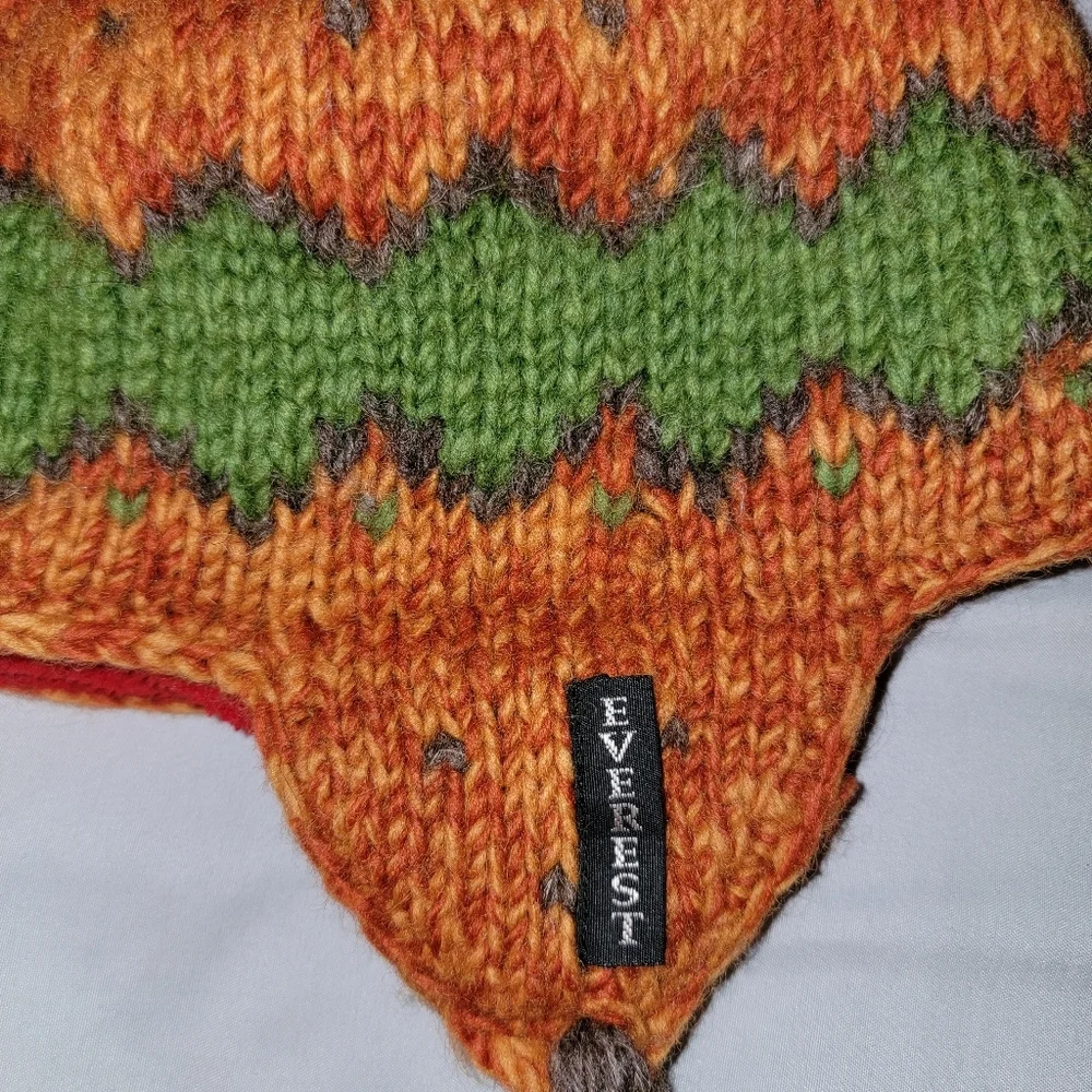 Everest Designs Hand Knit Fair Trade Napal Wool Hat Fleece Lined Kids Earflap